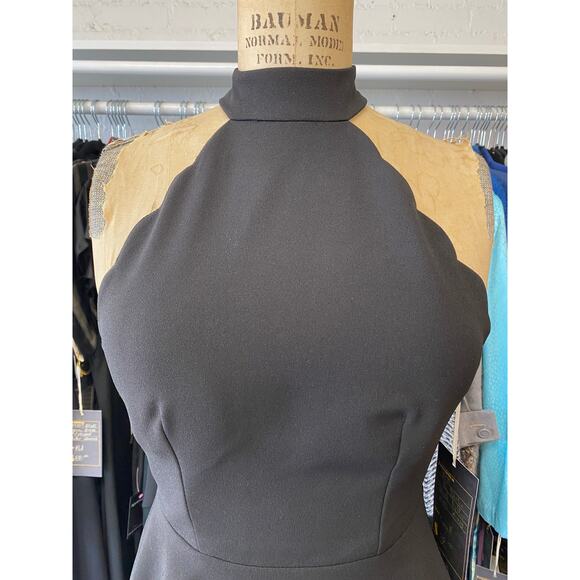 vintage y2k backless black mini dress x-small halter mock neck scalloped jersey - Picture 2 of 9